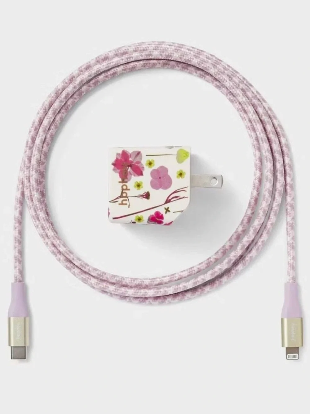 heyday Pink Floral USB-C to Lightning Fast Charging Cable and 20W Adapter